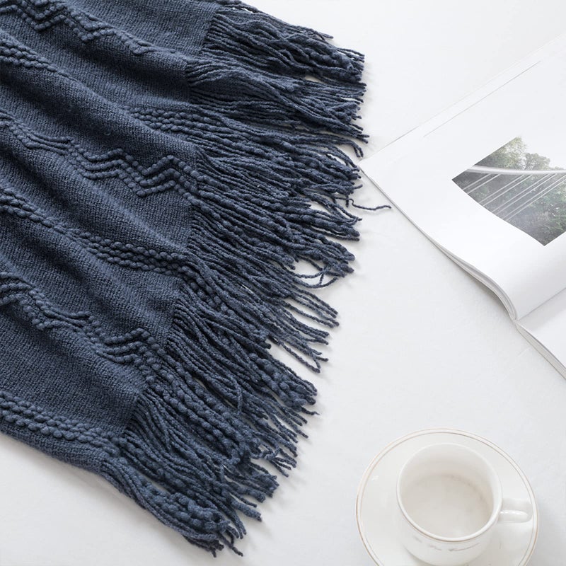 BOURINA Navy Throw Blanket 50x60 Inches Throw Textured Solid Soft Sofa Throw Couch Cover Knitted Decorative Blanket - Image 5